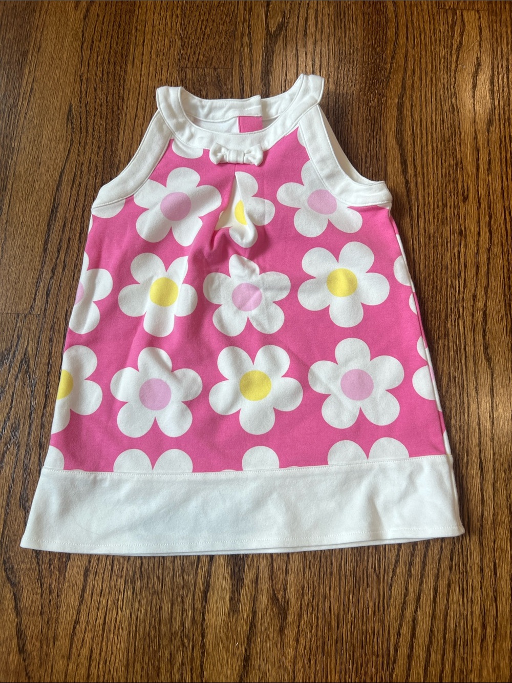 Pink Floral Sleeveless Kids Dress - White Trim